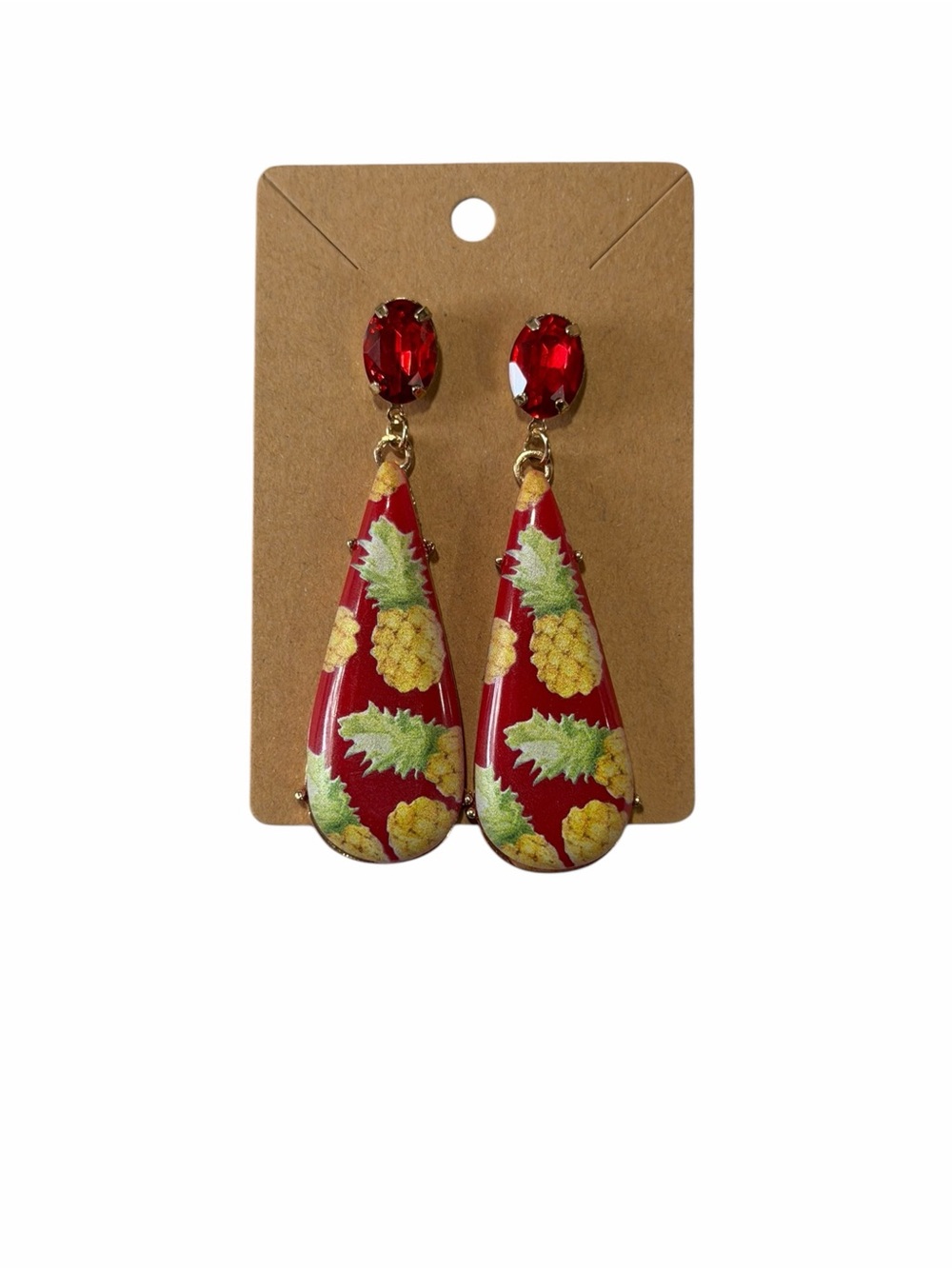 Red Pineapple Drop Earrings - Unbranded